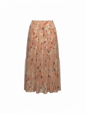 Ralph Lauren Peach Floral Tiered Maxi Skirt